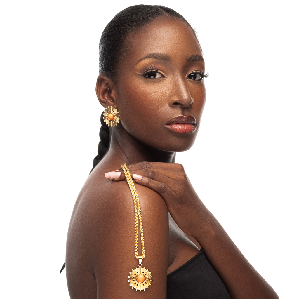 old heritage-inspired gold jewelry set with half-moon design