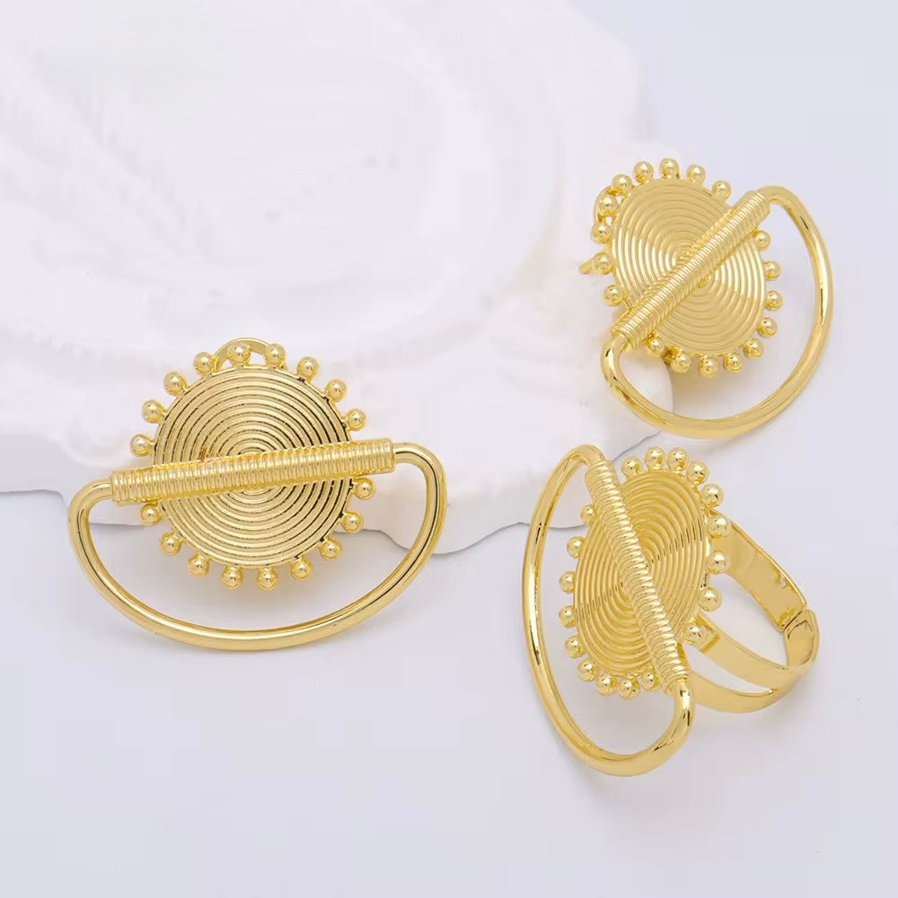 Bold oversized gold plated earrings with adjustable ring